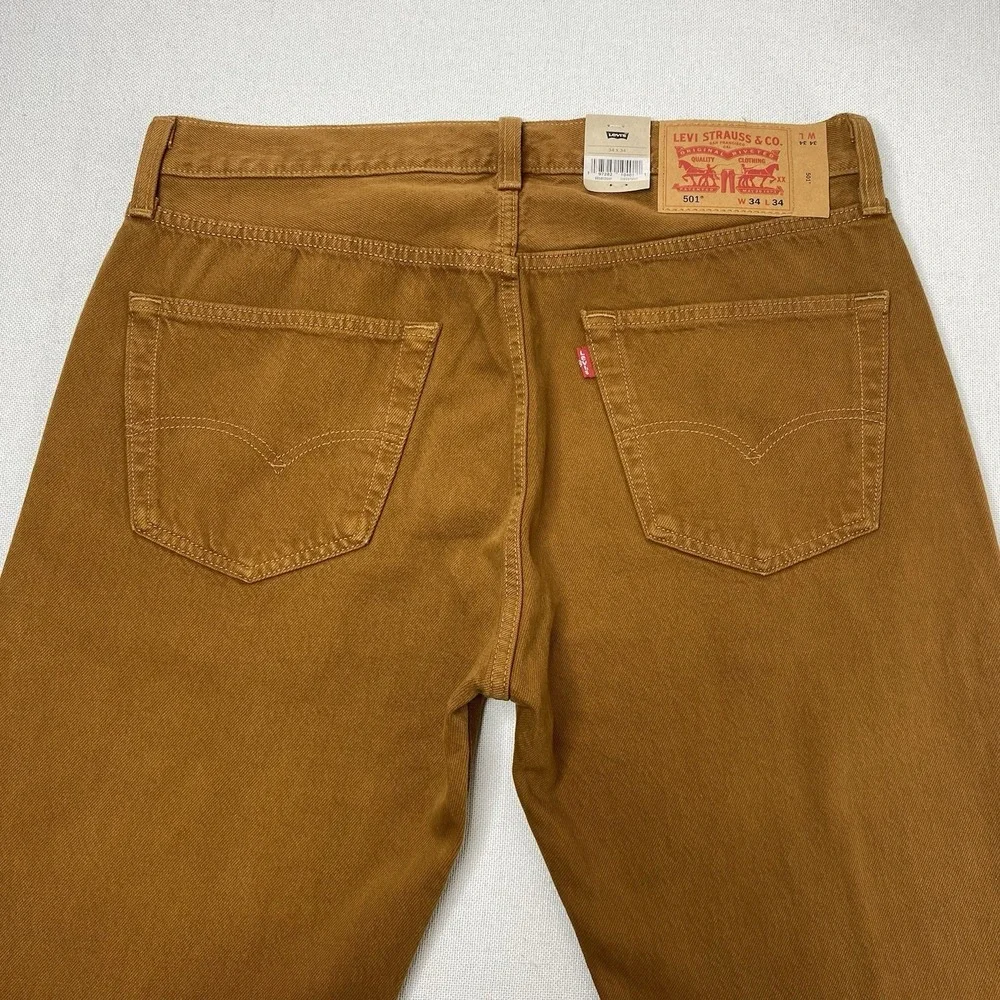 Levi's 501 Original Men's Jeans 34X34 Straight Leg Button Fly Mustard Brown